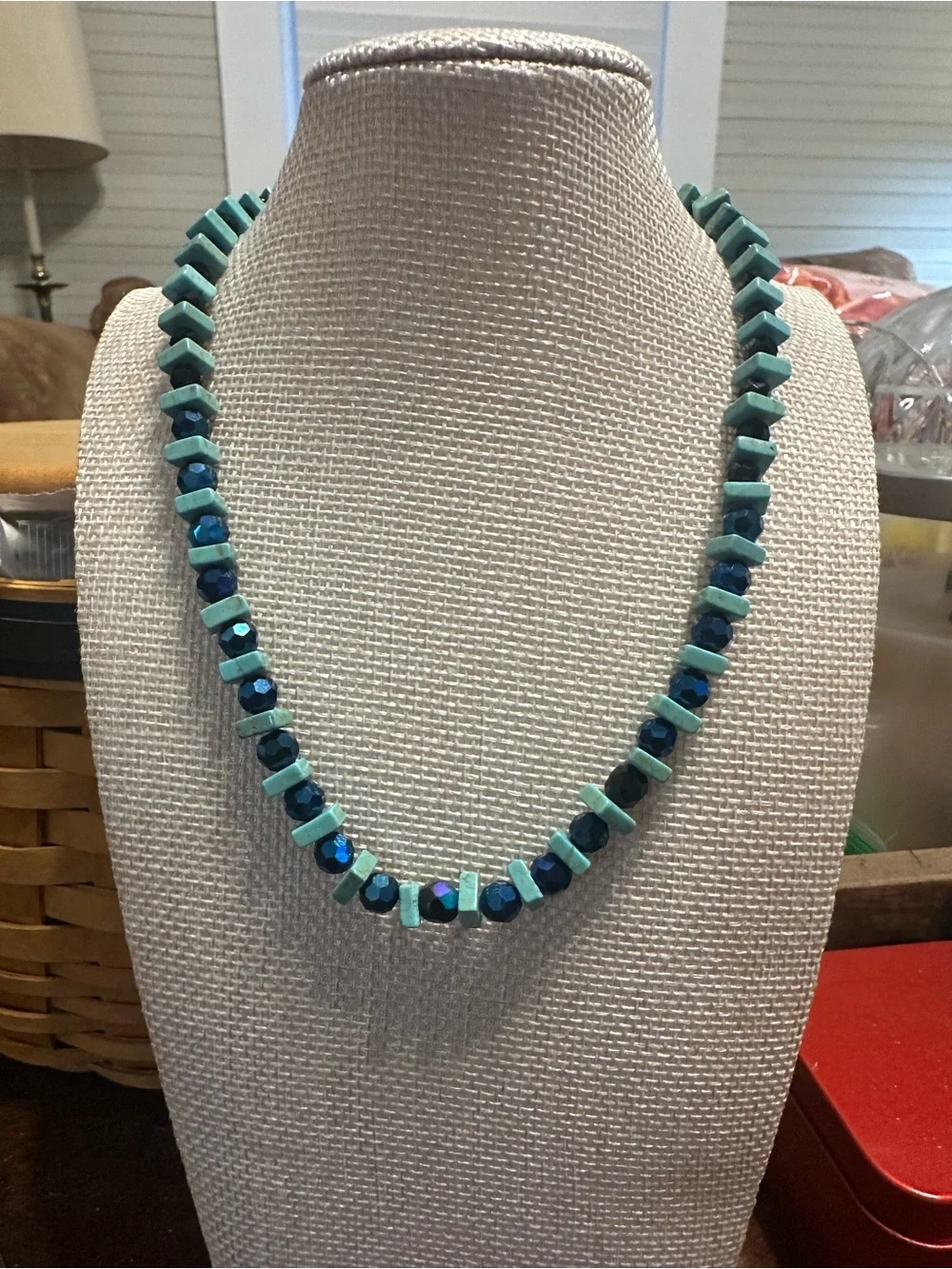 Turquoise Style Heishi Iridescent Crystal Beaded Necklace Boho Toggle Clasp